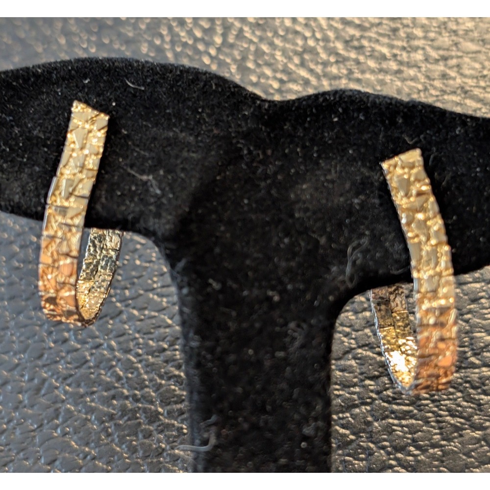 Vintage Gold Nugget Hoop Earrings Textured Pierced Dangle Boho